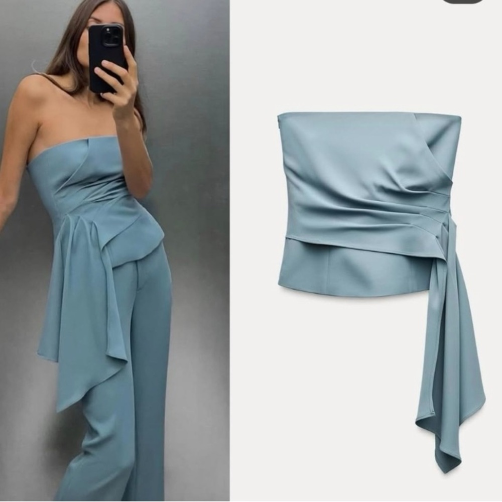 Zara Blue Strapless Crop Top - Picture 1 of 16